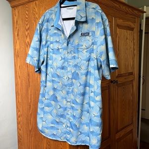 Columbia PFG shirt in colorful blue and yellow fish print!